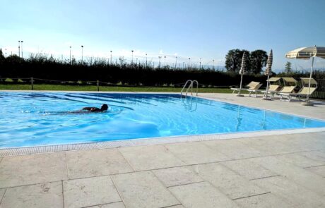 Pavimento a bordo di una piscina privata realizzato in Marmo Grolla